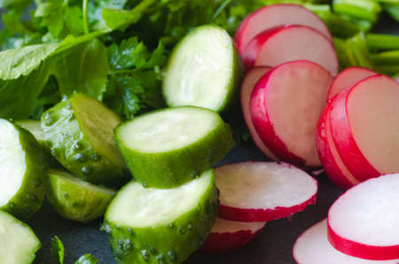 fresyh early vegetables and herbsの写真素材