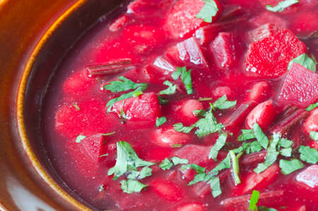 borsh beet soup with parsleyの写真素材