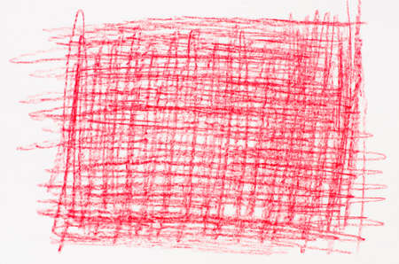 red crayon drawing on white paper background textureの写真素材