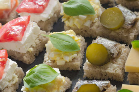 closeup to healthy mini sandwiches catering buffet