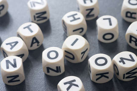 toy bricks with letters on tableの写真素材