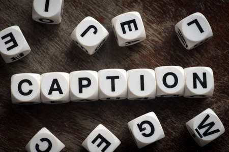 word caption on white toy cubesの写真素材