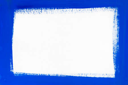 Blue color border painted on white paperの写真素材