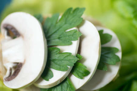 healthy small open sandwich with mushroom selective focus macroの写真素材
