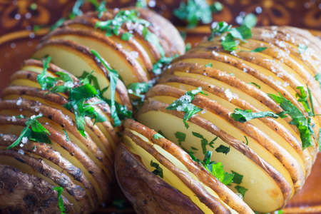 baked potatoes closeup selective focusの写真素材