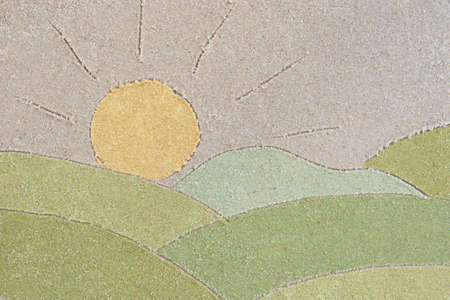 summer landscape drawing in sand backgroundの写真素材