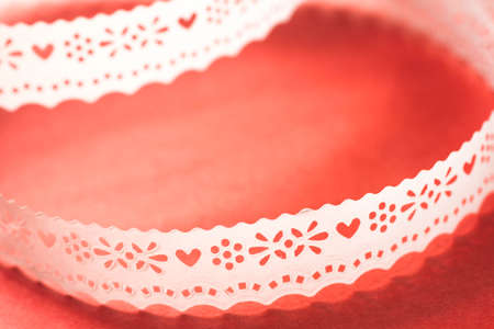 Decorative ribbon with hearts selective focus macroの写真素材