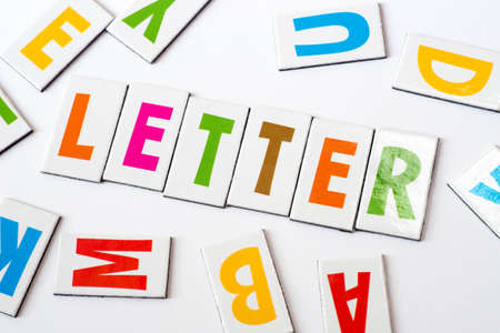 word letter made of colorful letters on white background
