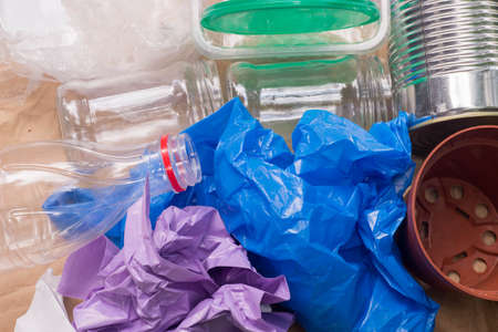 reusable waste, recycling garbage: metal, plastic, paper and glass and