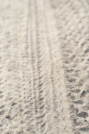 sandy path macro with bike tire trail selective focus