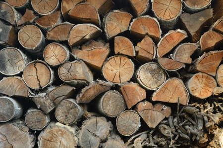 closeup to pile of firewoodの写真素材