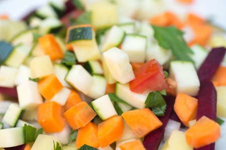 closeup to multicolored chopped vegetablesの写真素材