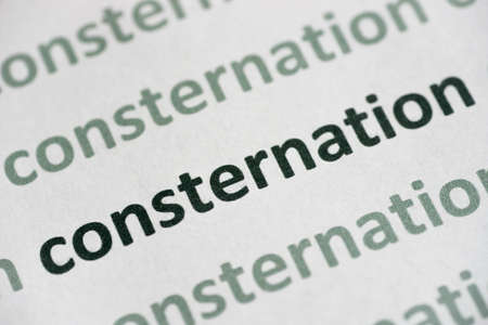 word consternation printed on white paper macroの写真素材
