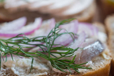 Healthy sandwiches on wooden table macro selective focus