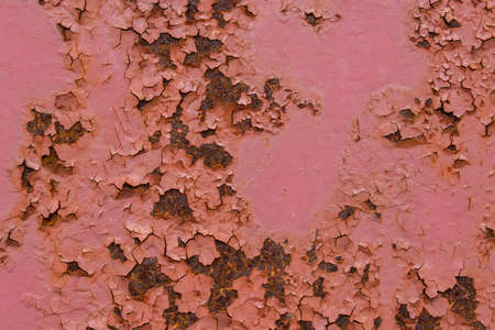 red color painted peeled rusty metal background texture