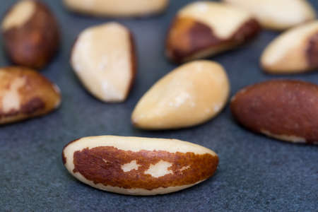 brazil nuts on table closeup selective focus