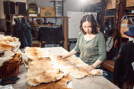 Working process in the leather workshop.