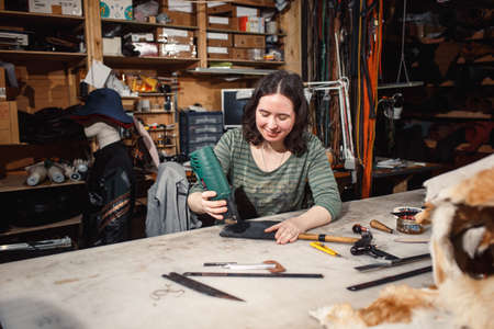 Working process in the leather workshop.