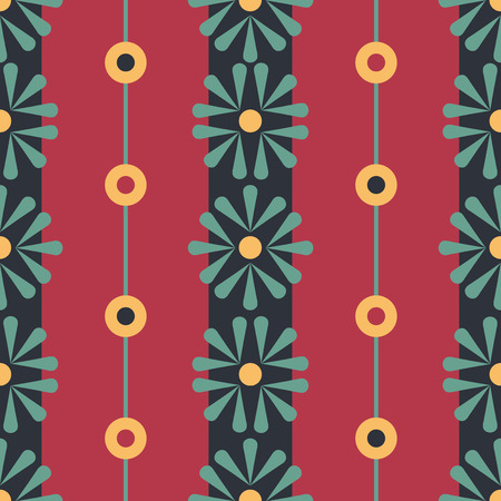 Folk Daisies with Beads on red seamless pattern background.のイラスト素材