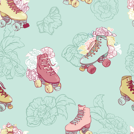 Roller Skates with roses in pastels.のイラスト素材