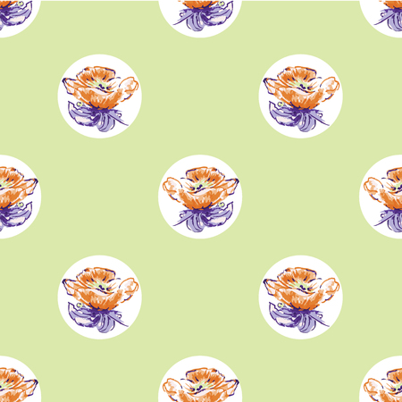 Vector Watercolor Dog-Roses on Dots seamless pattern background. Perfect for fabric, wallpaper and scrapbooking projects.のイラスト素材