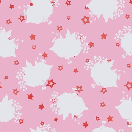Vector Comics Roses with Stars on Pink seamless pattern background. Perfect for fabric, wallpaper and scrapbooking projects.のイラスト素材