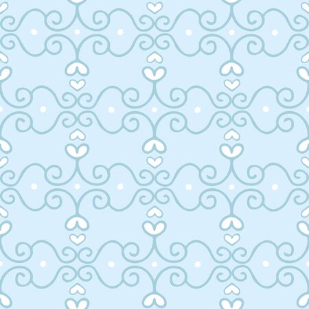 Vector Hand Drawn Cute Heart Chain on Blue seamless pattern background.のイラスト素材