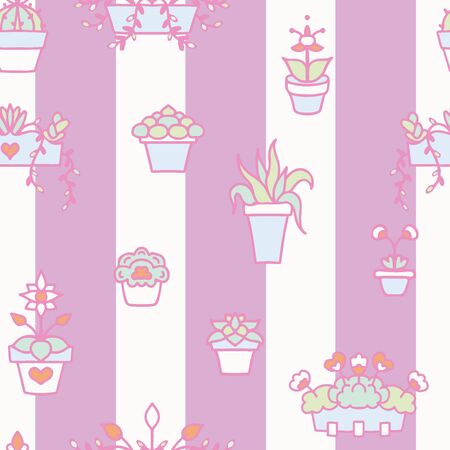Vector Windowsill Floral on Stripes seamless patternのイラスト素材
