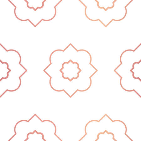 Vector Geometric Peonies in Rose Gold Gradient on White seamless pattern background.のイラスト素材