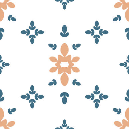 Vector Abstract Symmetrical Floral Details Design with Blue and Orange seamless pattern background. Perfect for fabric, scrapbooking and wallpaper projects.のイラスト素材