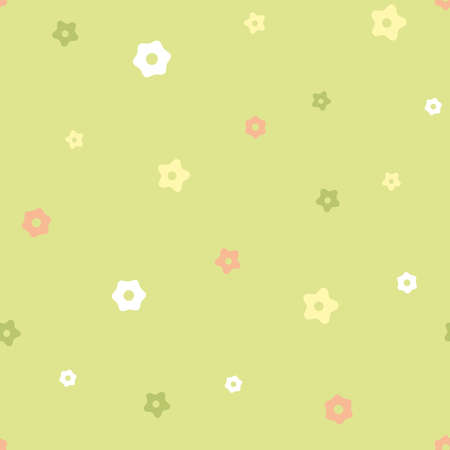 Vector Colorful Cute Flower Meadow on Juicy Green seamless pattern background. Perfect for fabric, scrapbooking and wallpaper projects.のイラスト素材