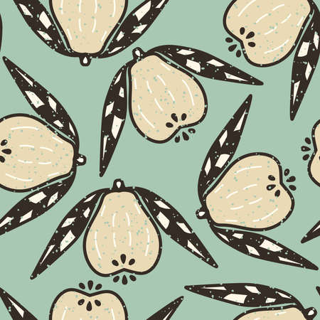 Vector Retro Tropical Guava Design on Turquoise seamless pattern background. Perfect for fabric,...