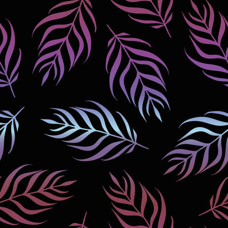 Vector Gradient Tropical Leaves on Black seamless pattern background. Perfect for fabric, wallpaper and scrapbooking projects.のイラスト素材