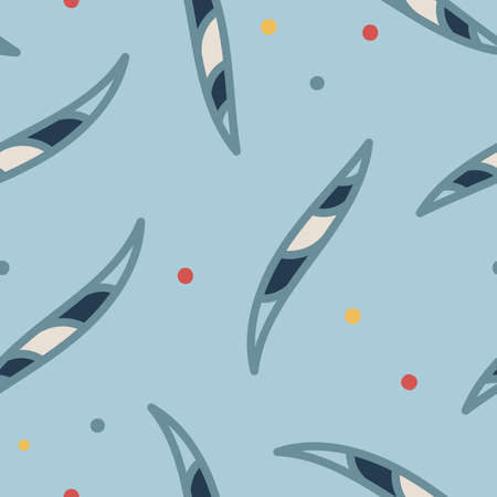 Vector Colorful Striped Leaf Confetti on Blue seamless pattern background. Perfect for fabric, wallpaper and scrapbooking projects.のイラスト素材