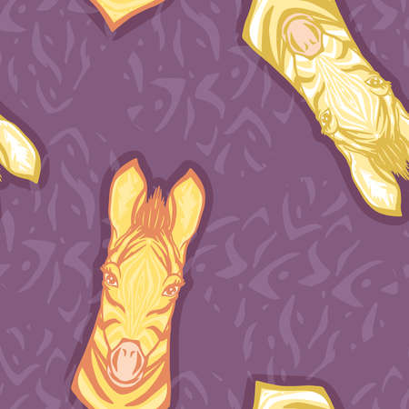 Vector Retro Colorful Zebra Design in Purple, Yelllow and Orange seamless pattern background. Perfect for fabric, wallpaper and scrapbooking projects.のイラスト素材