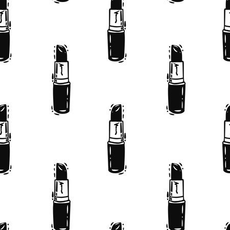 Vector Classic Black Lipstick Lineart On White seamless pattern background. Perfect for web design fabric, wallpaper and scrapbooking projects.のイラスト素材
