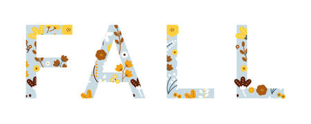 Vector Folklore Florals Fall inspirational inscription in light colors. Isolated on white background perfect for design, web projects and many more.のイラスト素材