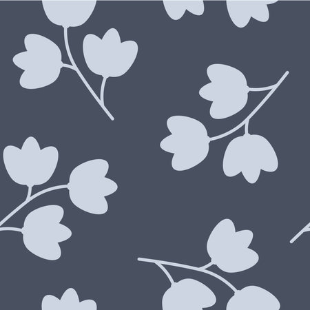 Vector Monochromatic Lilies of the valley in Blues seamless pattern background. Perfect for scrapbooking, fabric, wallpaper, and web designs.のイラスト素材