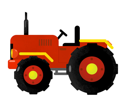 cartoon isolated farm vehicle on white background - tractor - illustration for childrenの写真素材