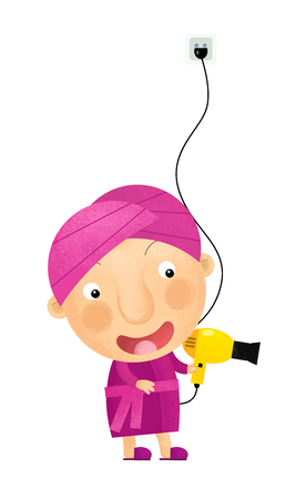 cartoon little girl is in the towel after bath illustration for childrenの写真素材