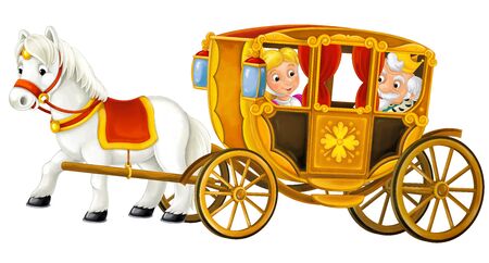 Cartoon carriage with king and queen - transportation isolated on white background illustration for childrenの写真素材