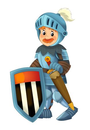 cartoon scene with king or knight standing and doing something on white background - illustration for childrenの写真素材