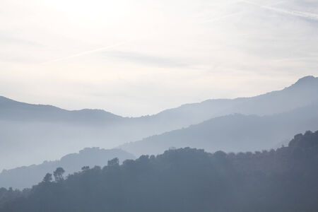 Foggy mountains in a winter morning
