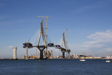 La Pepa bridge on construction, over the sea  in Cadiz, Spainのeditorial素材
