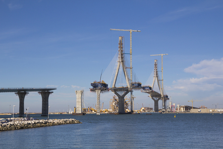 La Pepa bridge on construction, over the sea  in Cadiz, Spainの写真素材