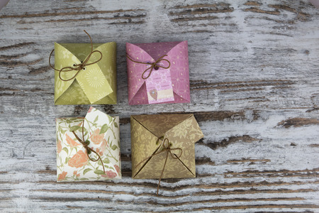 Handmade gift boxes, in paperの写真素材