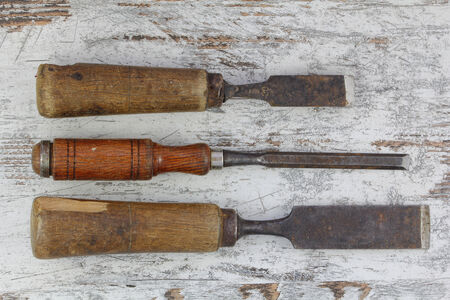 Old wood cutting tools for the carpentryの写真素材