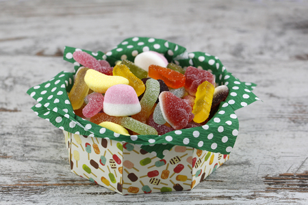 Sweet candies in a paper box, for packagingの写真素材