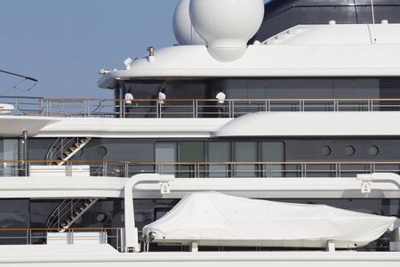 Luxury yacht maintenance, crew cleaningの写真素材