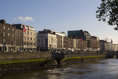 DUBLIN, IRELAND - AUGUST 03, 2015: City view of Dublin, capital of Ireland, sunset over the river...